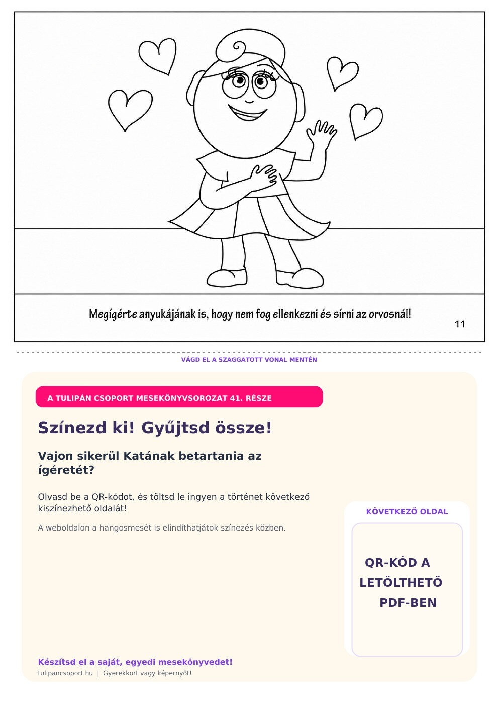 Kata megígéri, hogy bátor lesz az orvosnál – ingyenes nyomtatható színező óvodásoknak